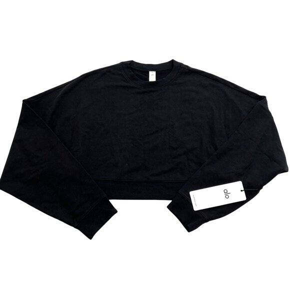 ALO Yoga Cropped Sway Crew Neck Pullover in Black - Picture 1 of 4